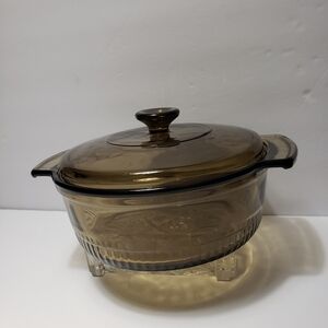 Vintage ANCHOR HOCKING Smoked Casserole Dish With Lid